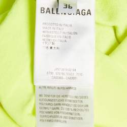 Pre Owned Balenciaga Acid Green Logo Print Mesh Jersey Fitted Top S