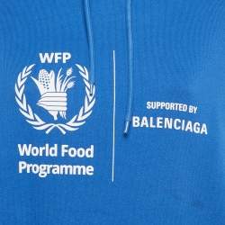 Pre Owned Balenciaga Blue World Food Programme Logo Print Cotton Hoodie XS