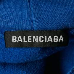 Pre Owned Balenciaga Blue World Food Programme Logo Print Cotton Hoodie XS