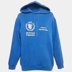 Pre Owned Balenciaga Blue World Food Programme Logo Print Cotton Hoodie XS