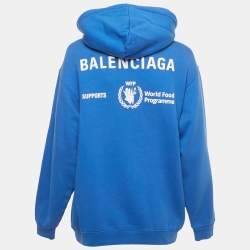 Pre Owned Balenciaga Blue World Food Programme Logo Print Cotton Hoodie XS