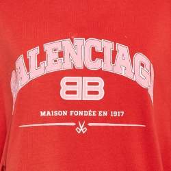 Pre Owned Balenciaga Unifit Red Logo Print Distressed Oversize T-Shirt L