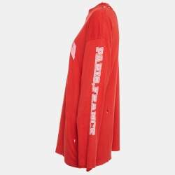 Pre Owned Balenciaga Unifit Red Logo Print Distressed Oversize T-Shirt L