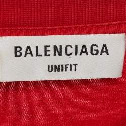 Pre Owned Balenciaga Unifit Red Logo Print Distressed Oversize T-Shirt L