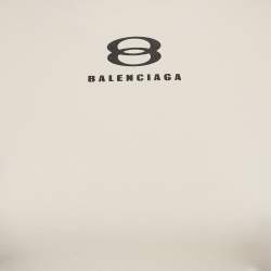 Pre Owned Balenciaga Beige Logo Print Jersey T-Shirt S