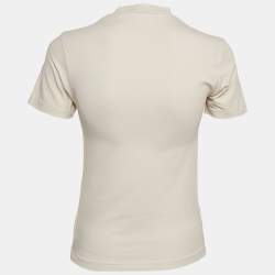Pre Owned Balenciaga Beige Logo Print Jersey T-Shirt S