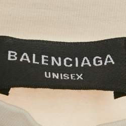 Pre Owned Balenciaga Beige Logo Print Jersey T-Shirt S