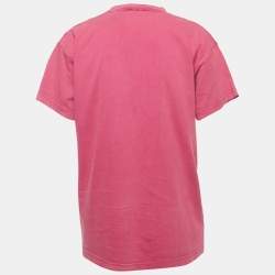 Pre Owned Balenciaga Pink Logo Print Cotton Distressed T-Shirt XS 