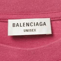 Pre Owned Balenciaga Pink Logo Print Cotton Distressed T-Shirt XS 