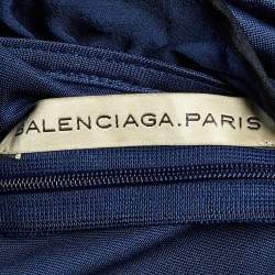 Pre Owned Balenciaga Navy Blue Silk Knit Ruffle Knit Mini Dress M