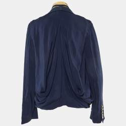 Pre Owned Balenciaga Navy Blue Crepe Panelled Button Detail Jacket M 