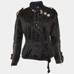 Pre Owned Balenciaga Black Cotton Detachable Fur Hood Button Detail Jacket M