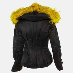 Pre Owned Balenciaga Black Cotton Detachable Fur Hood Button Detail Jacket M