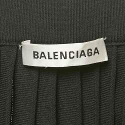 Pre Owned Balenciaga Black All-Over Logo Print Knit Pleated Midi Skirt M