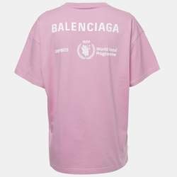 Pre Owned Balenciaga Unisex Pink WFP Print Jersey Crewneck T-Shirt L