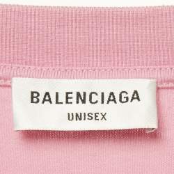 Pre Owned Balenciaga Unisex Pink WFP Print Jersey Crewneck T-Shirt L