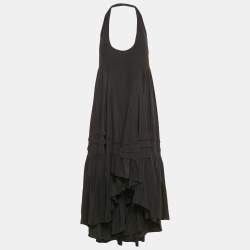 مملوكة مسبقًا Balenciaga Black Silk Halter Neck Asymmetric Dress M