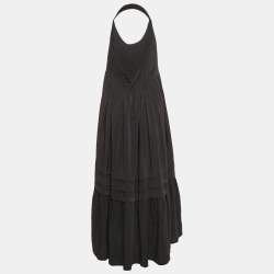 Pre Owned Balenciaga Black Silk Halter Neck Asymmetric Dress M