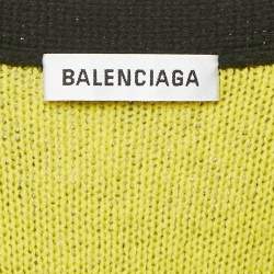 Pre Owned Balenciaga Black Logo Intarsia Wool Knit Long Cardigan L