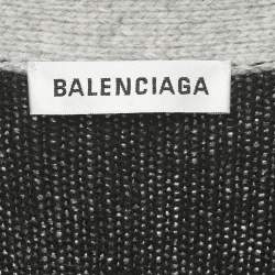 Pre Owned Balenciaga Grey Logo All Over Wool Knit Cardigan M
