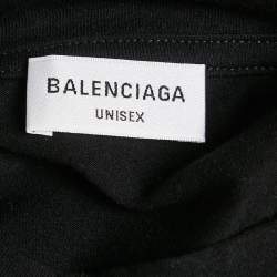 Pre Owned Balenciaga Unisex Black Logo Rhinestone Jersey Fitted T-Shirt M