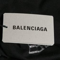 Pre Owned Balenciaga Unisex Black Logo Rhinestone Jersey Fitted T-Shirt M