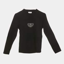 مملوكة مسبقًا Balenciaga Unisex Black Logo Rhinestone Jersey Fitted T-Shirt M