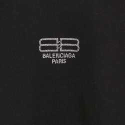 Pre Owned Balenciaga Unisex Black Logo Rhinestone Jersey Fitted T-Shirt M