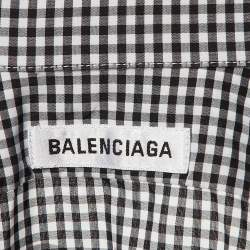 Pre Owned Balenciaga Monochrome Gingham Check Cotton Oversized Shirt S