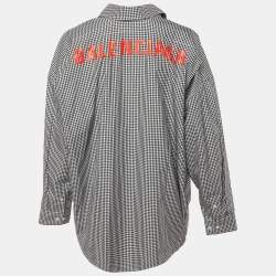 Pre Owned Balenciaga Monochrome Gingham Check Cotton Oversized Shirt S
