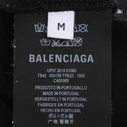 Pre Owned Balenciaga Black Logo Print Cotton Jersey T-Shirt M