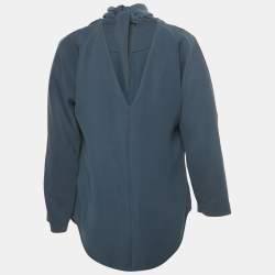 Pre Owned Balenciaga Navy Blue Crepe Tie -Up Top M 
