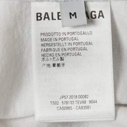 Pre Owned Balenciaga White BB Logo Print Cotton Crewneck-Shirt M