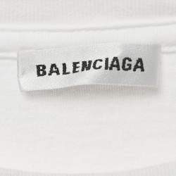 Pre Owned Balenciaga White BB Logo Print Cotton Crewneck-Shirt M