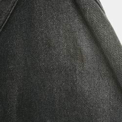 Pre Owned Balenciaga Black Logo Print Denim Distressed Collar Detail Denim Jacket S