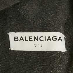 Pre Owned Balenciaga Black Logo Print Denim Distressed Collar Detail Denim Jacket S