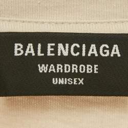 Pre Owned Balenciaga Beige Logo Print Cotton Crewneck T-Shirt XXS 