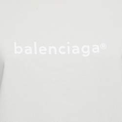 Pre Owned Balenciaga Beige Logo Print Cotton Crewneck T-Shirt XXS 