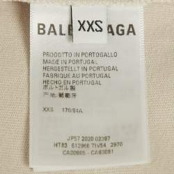 Pre Owned Balenciaga Beige Logo Print Cotton Crewneck T-Shirt XXS 