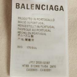 Pre Owned Balenciaga Beige Logo Print Cotton Crewneck T-Shirt XXS 