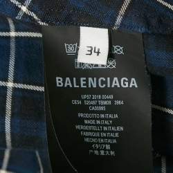 Pre Owned Balenciaga Navy Blue Logo Print Flannel Cotton Oversized Shirt S