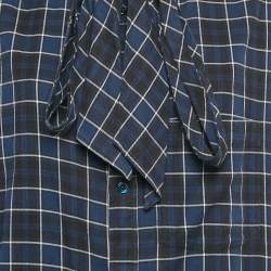 Pre Owned Balenciaga Navy Blue Logo Print Flannel Cotton Oversized Shirt S