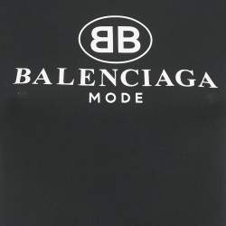 Pre Owned Balenciaga Black Logo Print Cotton Crewneck T-Shirt S