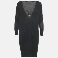 Pre Owned Balenciaga Black Knit V-Neck Dress S