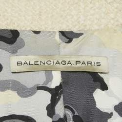 Pre Owned Balenciaga Cream Tweed Ruffled Tie-Up Neck Detail Jacket M