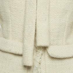 Pre Owned Balenciaga Cream Tweed Ruffled Tie-Up Neck Detail Jacket M