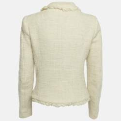 Pre Owned Balenciaga Cream Tweed Ruffled Tie-Up Neck Detail Jacket M