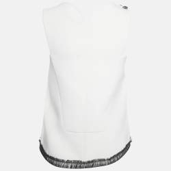 Pre Owned Balenciaga White Crepe Lace Trimmed Sleeveless Blouse S