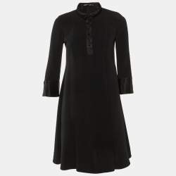 Pre Owned Balenciaga Black Silk Pleated Knee Length Dress S