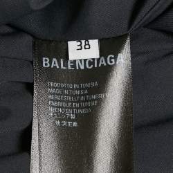 Pre Owned Balenciaga Black Synthetic Glossy Concealed Hood Cropped Puffer Jacket M